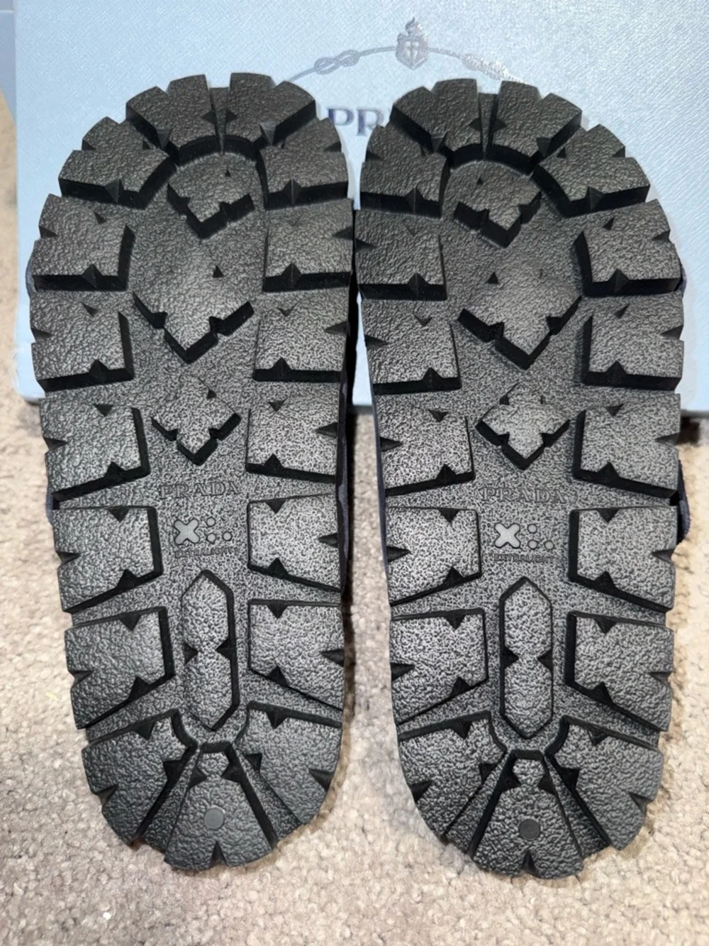 Prada Navy Suede Double-Buckle Slide Sandals with Gold Hardware - Picture 5 of 8